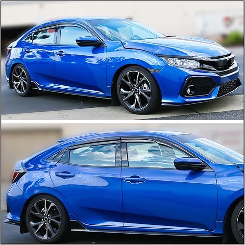 Miniatura 4 de IKON MOTORSPORTS Viseras adhesivas para ventana compatibles con Honda Civic Hatchback 2017-2021, estilo Mugen, protectores de lluvia teñidos de humo
