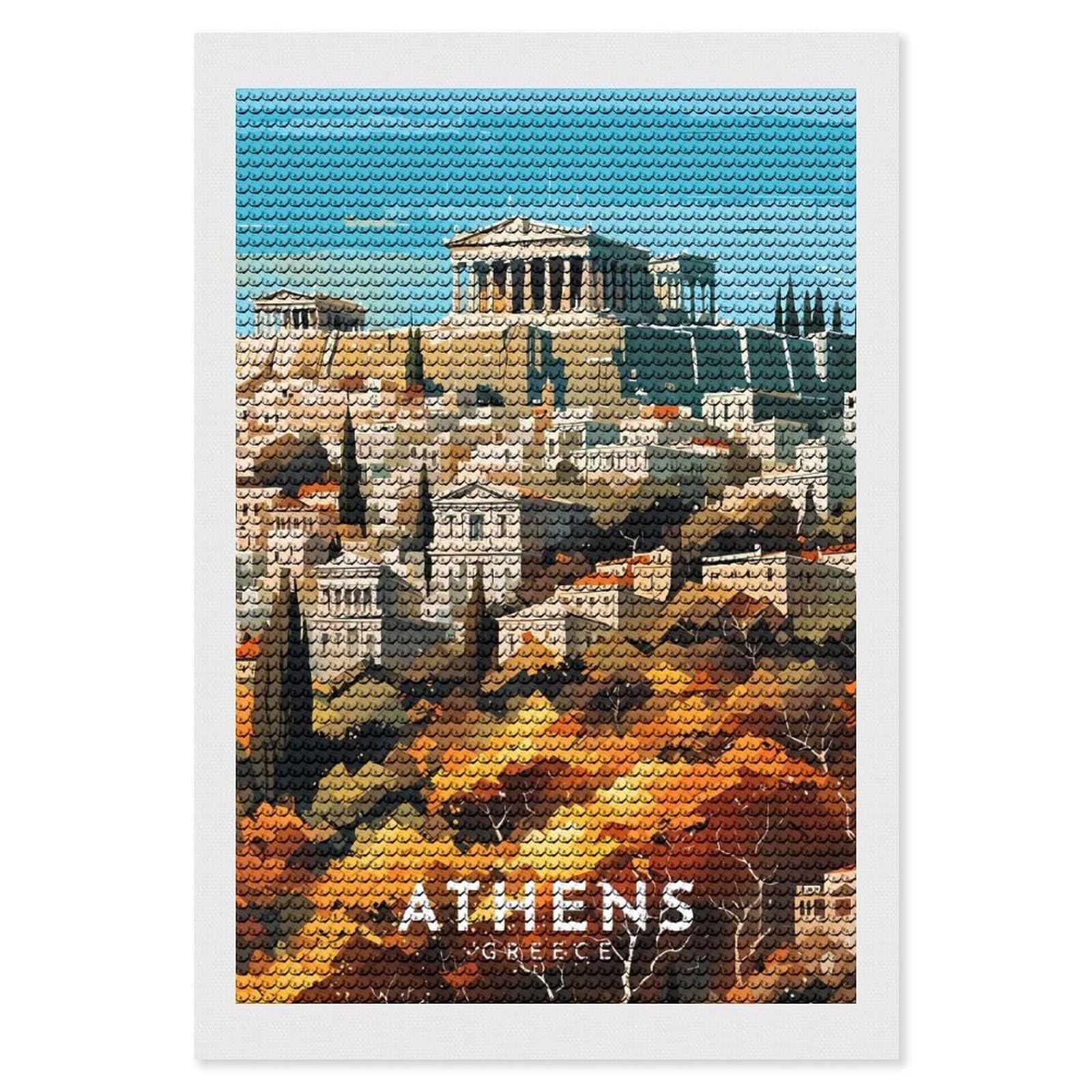 Junmoney Athens, Greece Cityscape Full Drill Diamond Painting Kit 8"x12", for Teens, Calming Craft to Unwind, Home Wall Decor, Christmas Gift