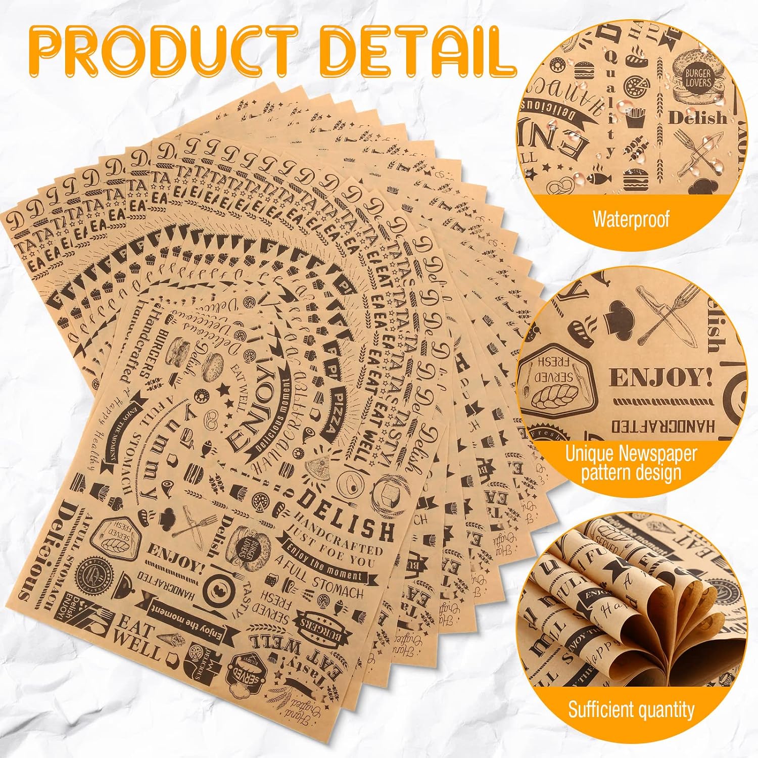 Marspark 200 Pcs Deli Wax Paper Sheets Grease Resistant, Brown Black