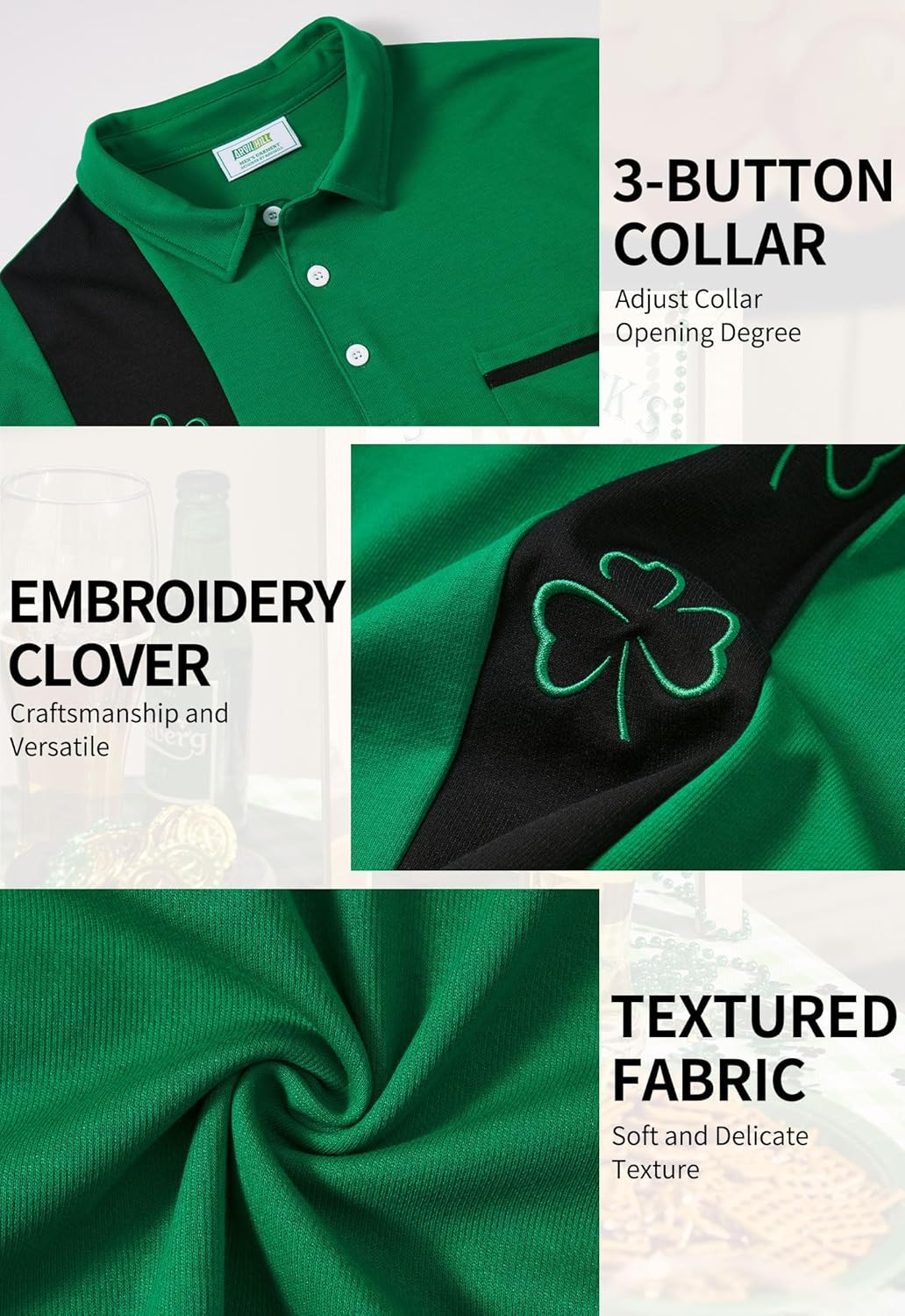 Arvilhill Men's St Patrick's Polo Shirt Irish Embroidered Golf Shirts (S-3XL)
