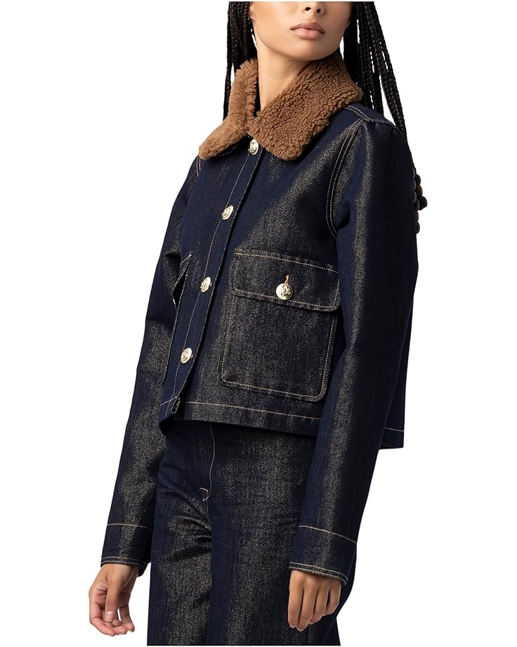 Blank NYC Metallic Denim Jacket with Faux Sherpa Collar in Blue - #2 of 3
