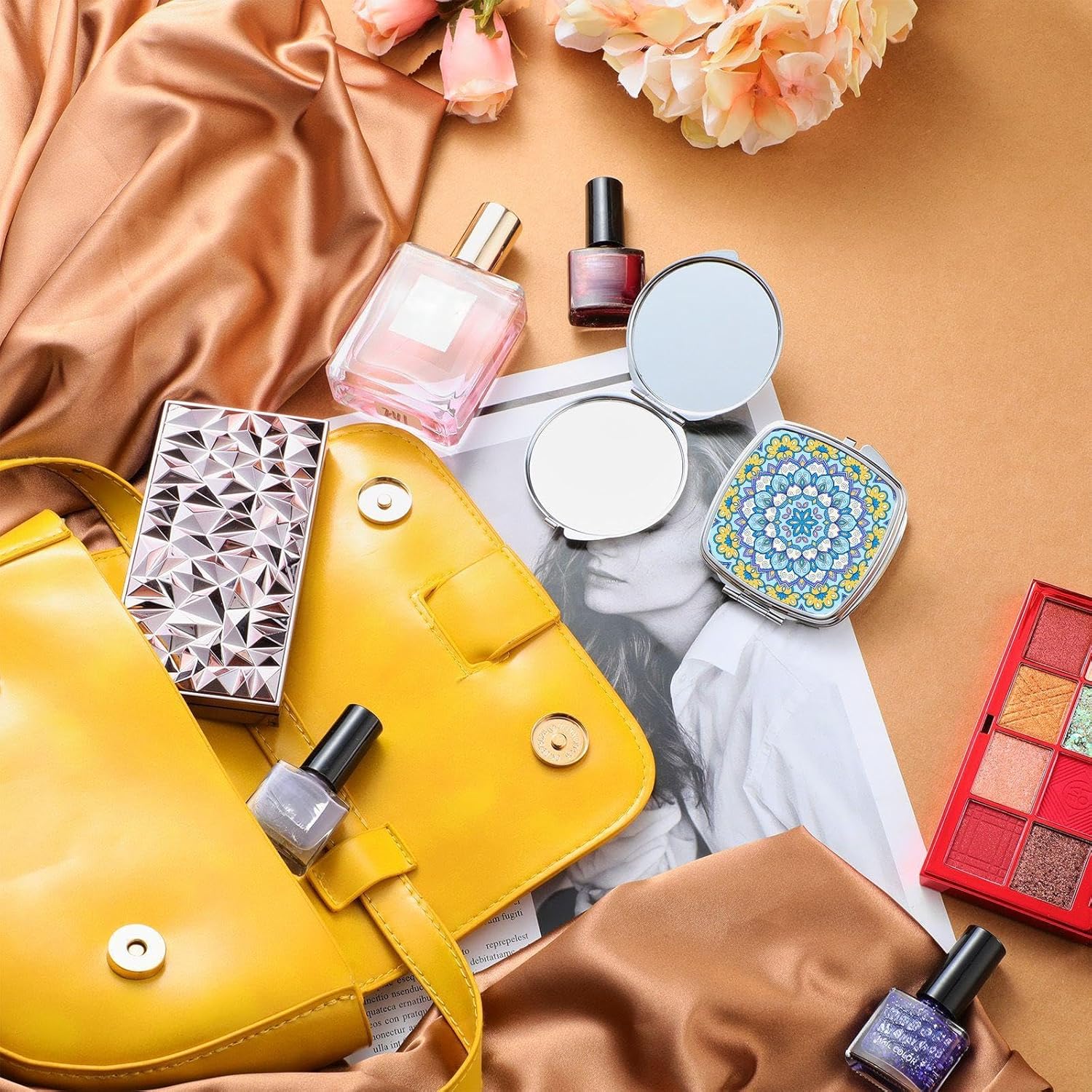 Jetec 12 Pcs Sublimation Blanks Compact Mirror Bulk Transfer Folding Pocket Makeup Double Sided Handheld Mirror Round Square Sublimation for Purse Travel