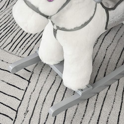 Miniatura 9 de Qaba Caballo Mecedor Montable de Peluche para Niños con Juguete de Oso, Silla para Niños con Juguete de Peluche Suave y Divertidos Sonidos