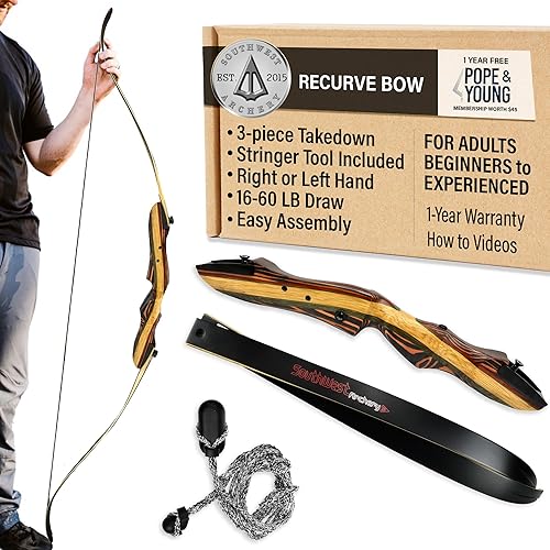 Tigershark Takedown - Arco recurvo  Versiones estándar y PRO  Arco de caza de 62 pulgadas  zurdo y diestro  Pesos de tracción en 16 lb-60 lb