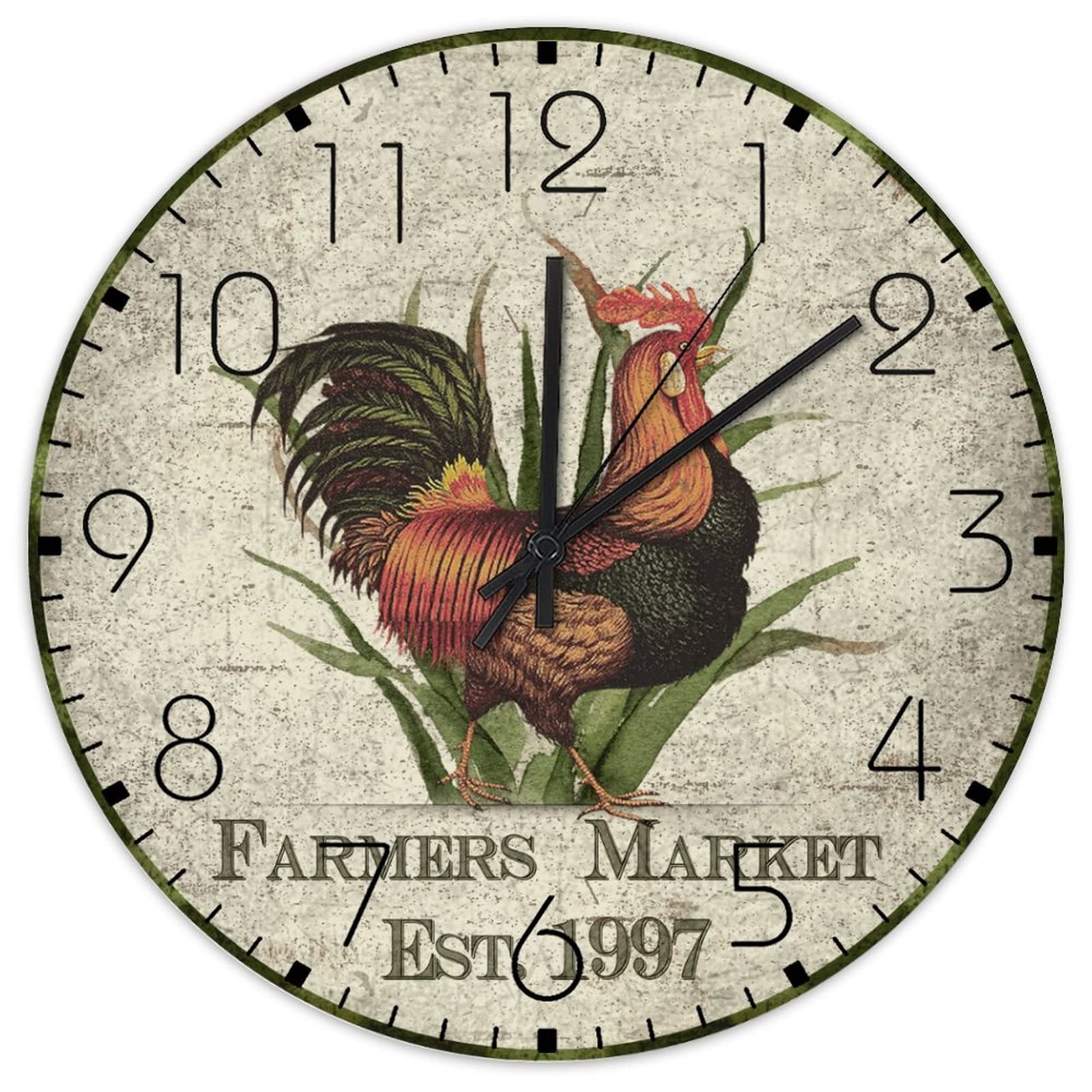 Horloge murale en bois silencieuse sans tic-tac 38 cm vintage poule