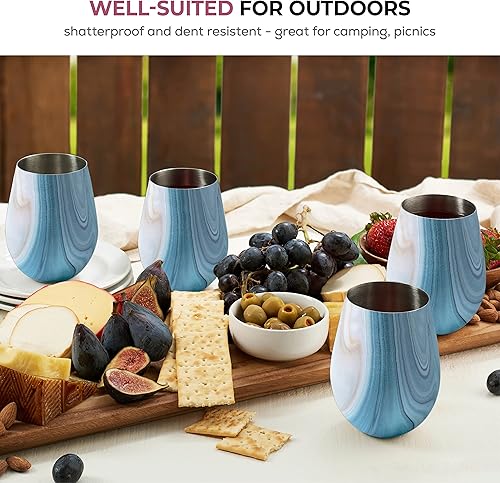 Miniatura 3 de Vasos de vino irrompibles de acero inoxidable, juego de 4 copas de vino de 18 onzas. Juego de copas de vino para vino rojo y blanco sin tallo de