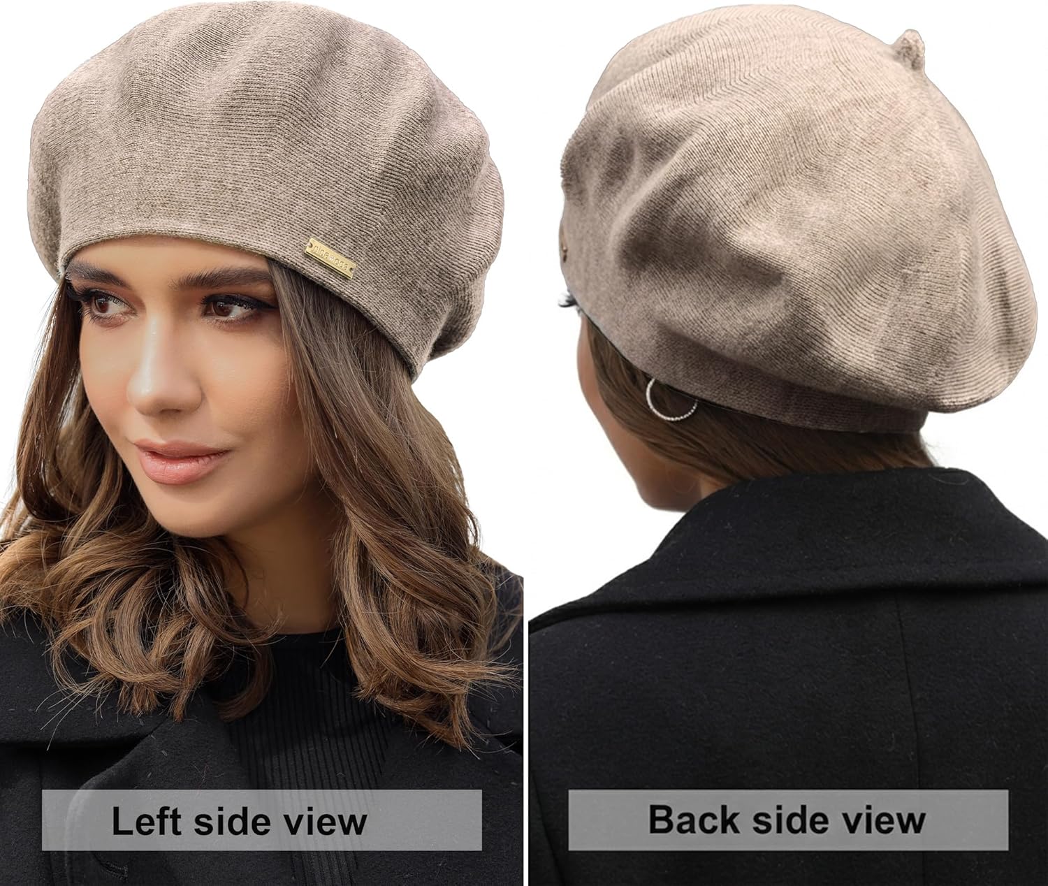 Warm Lined Wool Angora Knit Beret and Satin Lined French Hat Lightweight Beanie