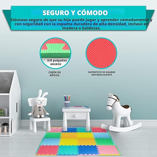 Miniatura 4 de ProSource - Tapete de juegos de rompecabezas de espuma para niños y bebés con colores sólidos, 36 o 16 azulejos entrelazados con bordes, surtido