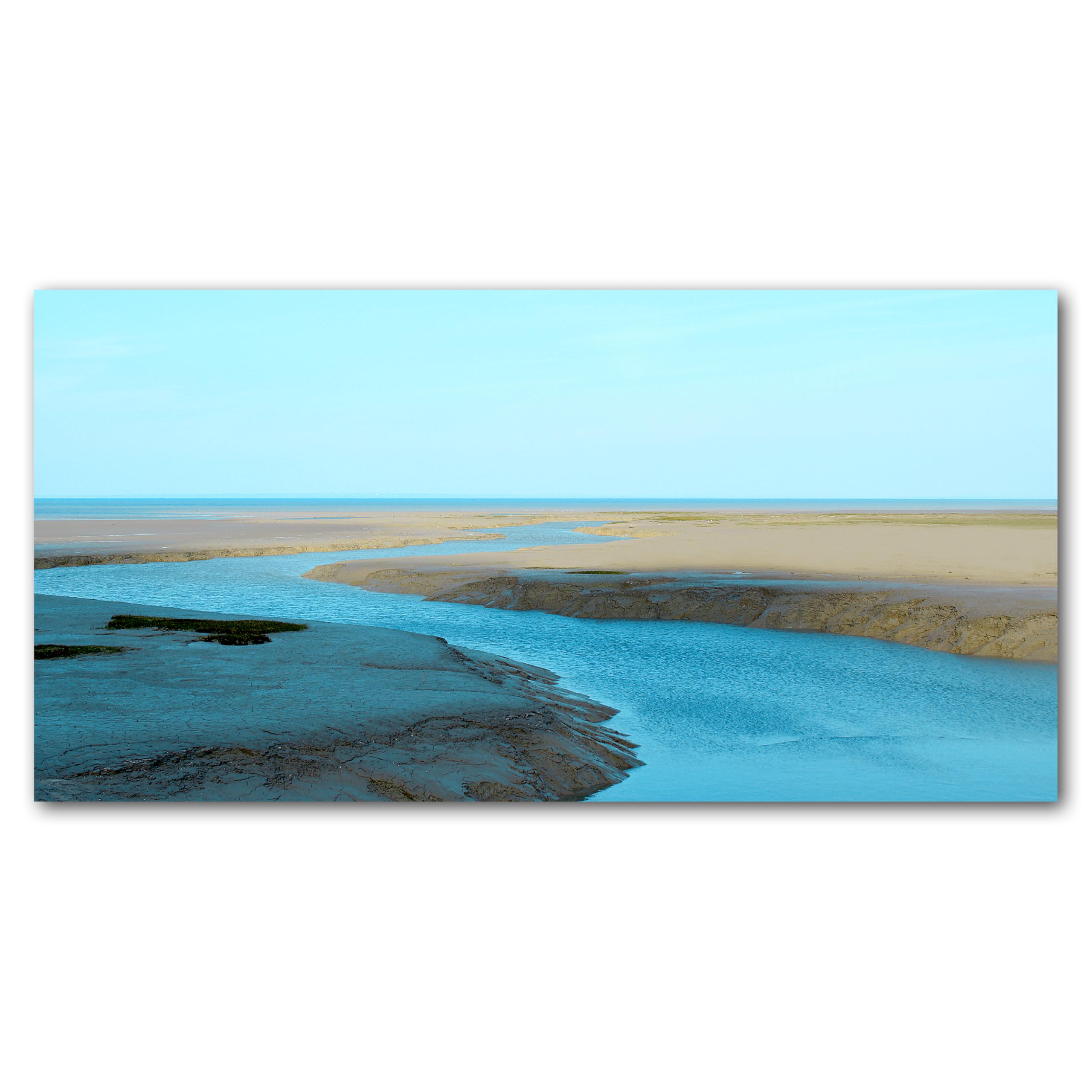 Glücksvilla - Wasserwege am Meer (Leinwand-Bild 2 cm, 160 x 80 cm) | div. Maße - aus DE - Kunstdruck Deko Wandbild quer - Frankreich Bretagne Atlantik Priel Siele Ebbe Flut Küste maritim türkis