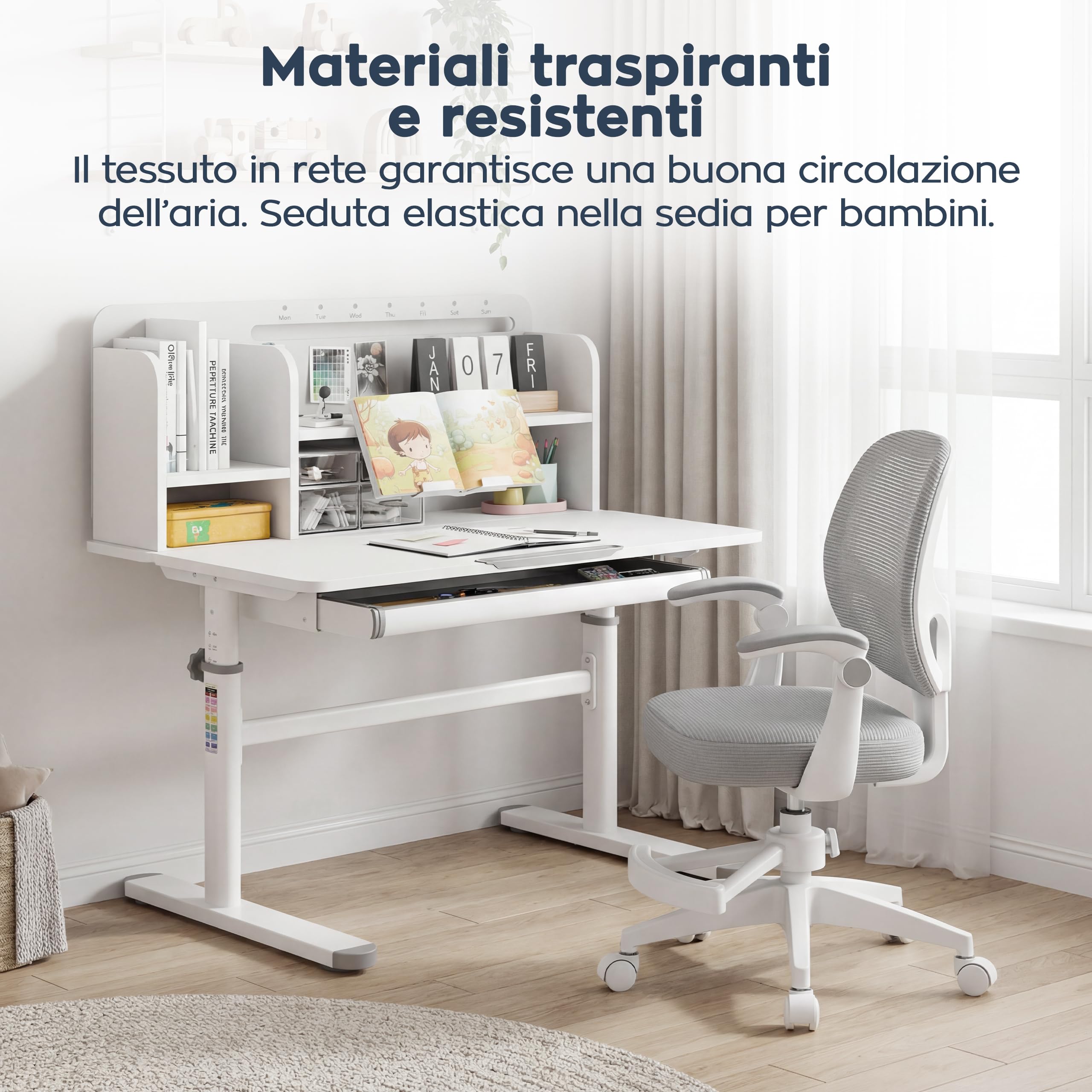 MARK ADLER Junior 3.1 Sedia da scrivania ergonomica per bambini e ragazzi – con poggiapiedi – Regolabile in altezza – Per una seduta sana – Crescita 90 – 170 cm – Braccioli pieghevoli 0 – 90 °
