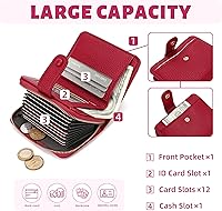 Vista 3 de veniee Cartera de tarjetas para mujer con tarjetero y organizador de tarjetas de crédito, Rojo -, Cartera con tarjetero