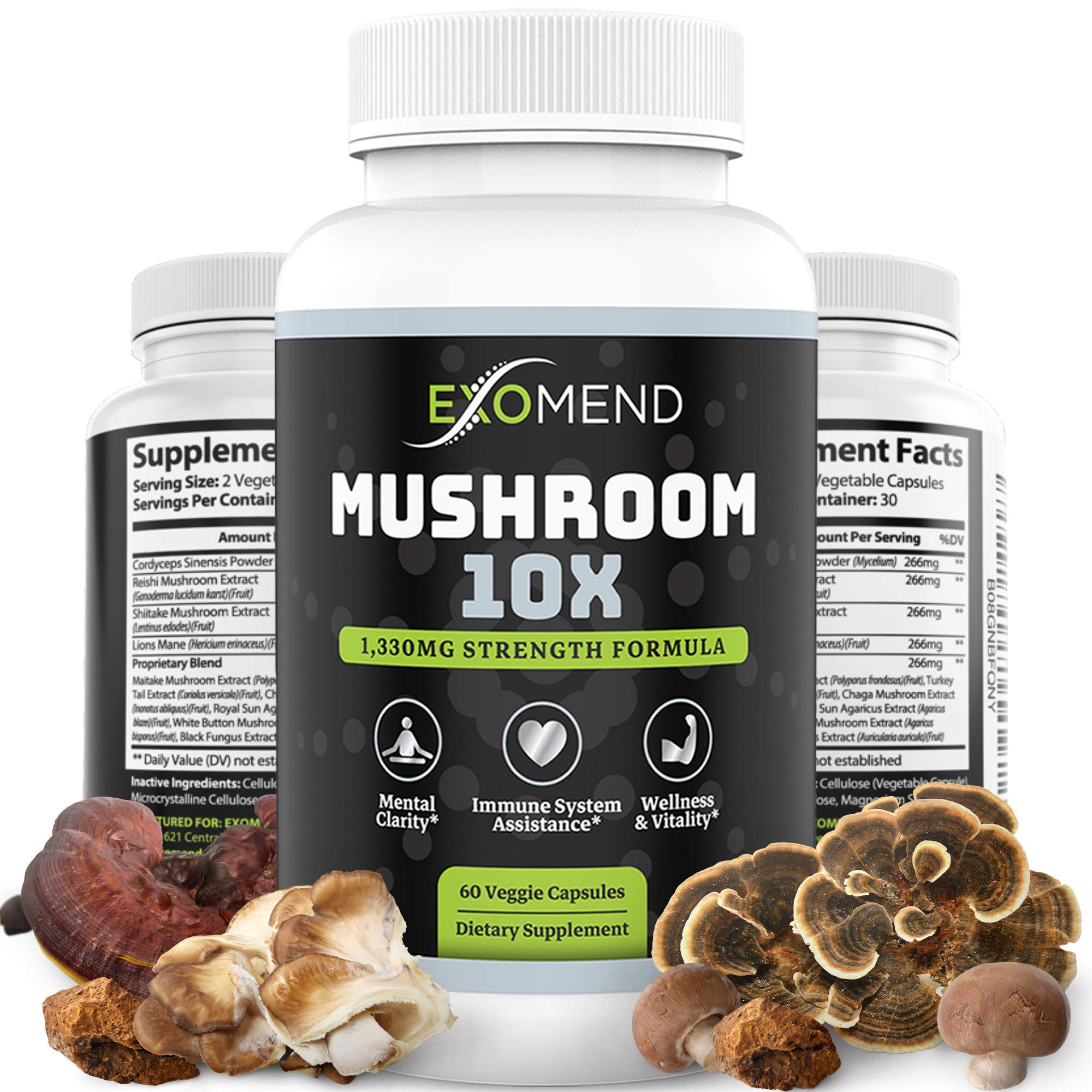 Buy ExoMend Lions Mane Mushroom Supplement Includes Reishi, Maitake