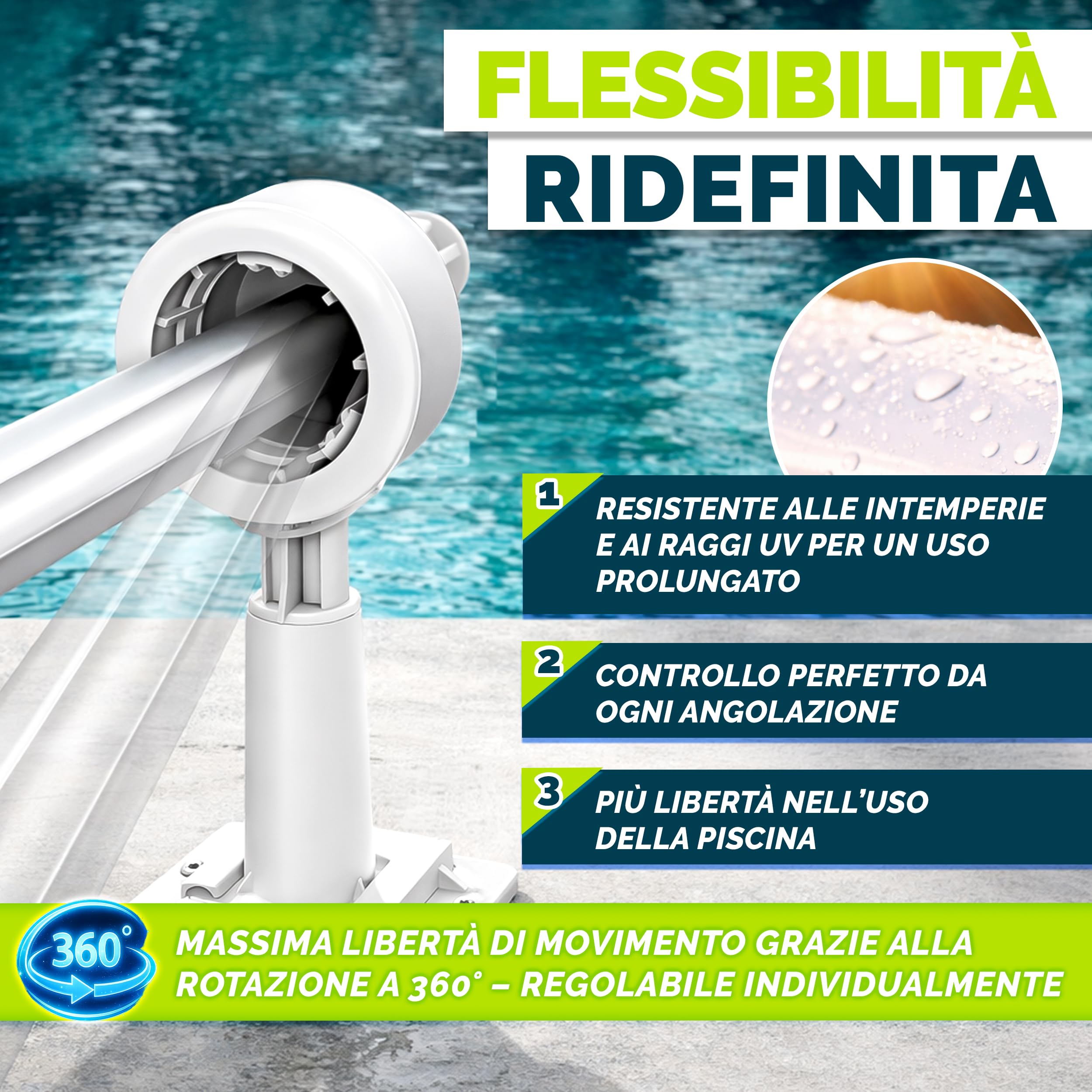 tillvex Rullo Avvolgitore per Telo da Piscina 1,05-6,15 m con termometro | Sistema di avvolgimento per Teli solari | Dispositivo di avvolgimento per Teli per Piscina e coperture incl. Nastri