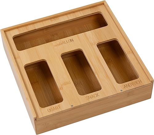 Miniatura 5 de Honey Can Do - Organizador de bolsas de plástico de bambú para cajón de cocina  galón, cuarto de galón, sándwich, snack KCH-09859 Natural