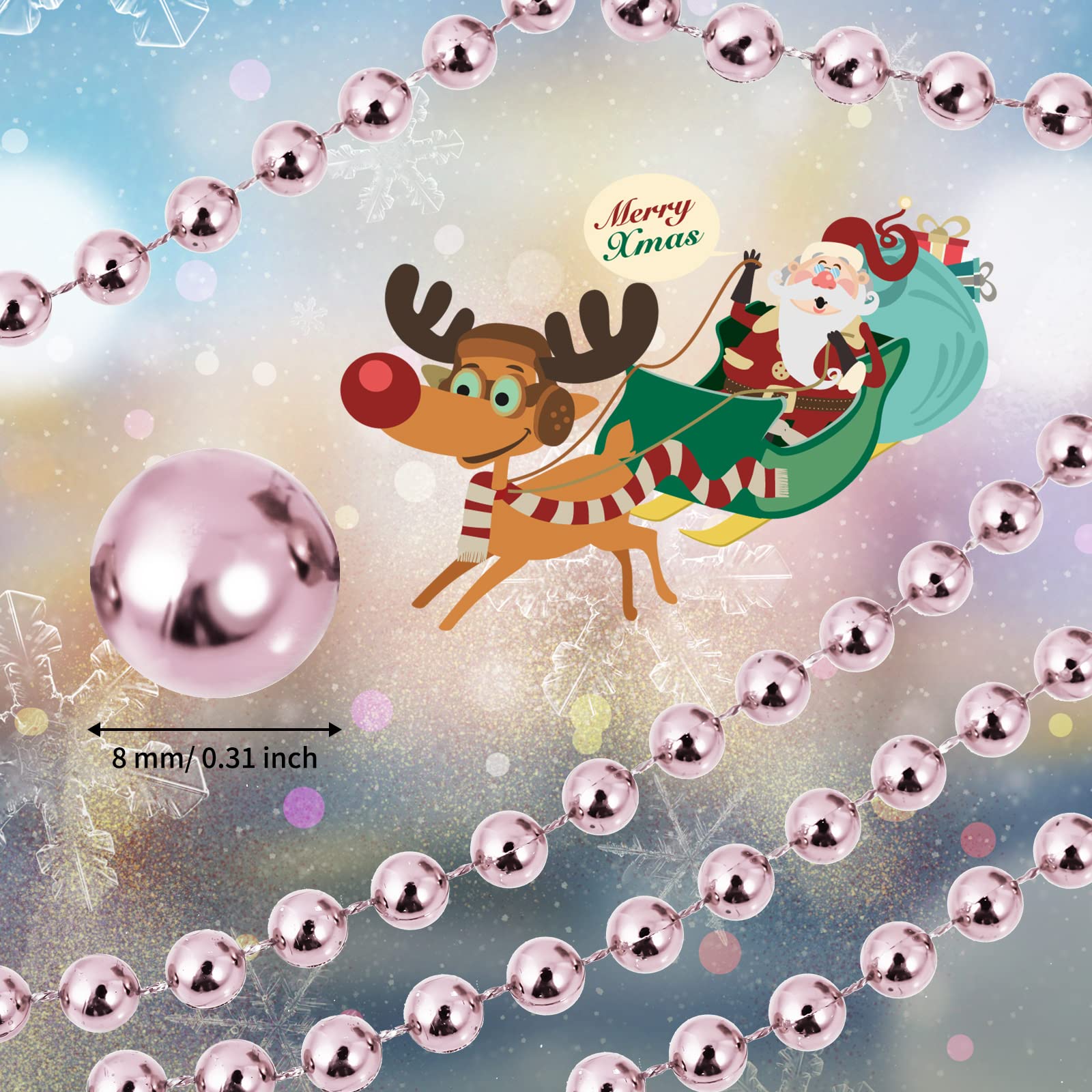 100 m lange Weihnachts-Perlen-Girlande, künstliche Perlen, Girlande, Weihnachtsbaumgirlande, Kettendekorationen für Weihnachtsbaum, Urlaub, Hochzeit, DIY-Dekoration, Zubehör (Rosa)