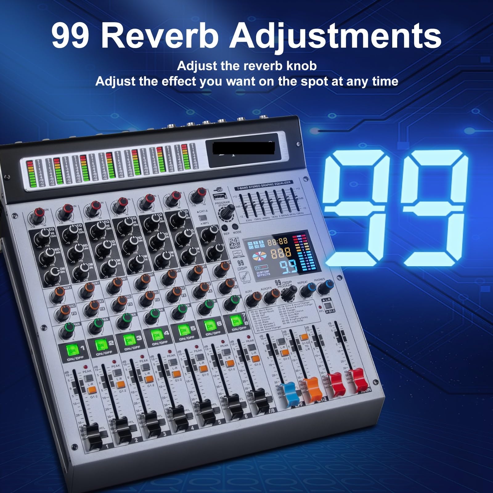 Controladora DJ, Mezclador de 8 canales, mezcla de profesional, 99 efectos digitales DSP, consola de, mezclador de DJ for escenarios de .(12-way)