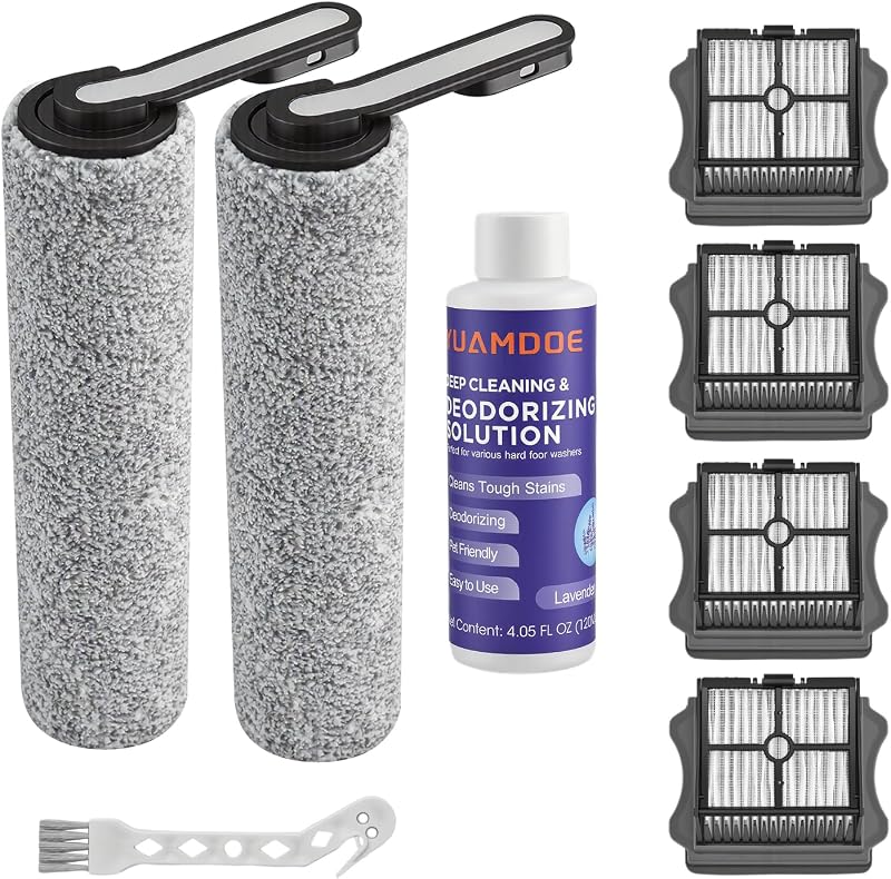 Rodillo de cepillo y piezas de repuesto de filtro HEPA compatibles con Tineco Floor ONE S5 / S5 Pro / S5 Pro2 Aspiradora en seco húmedo, 2 cepillos de rodillo, 4 filtros, 1 cepillo de limpieza
