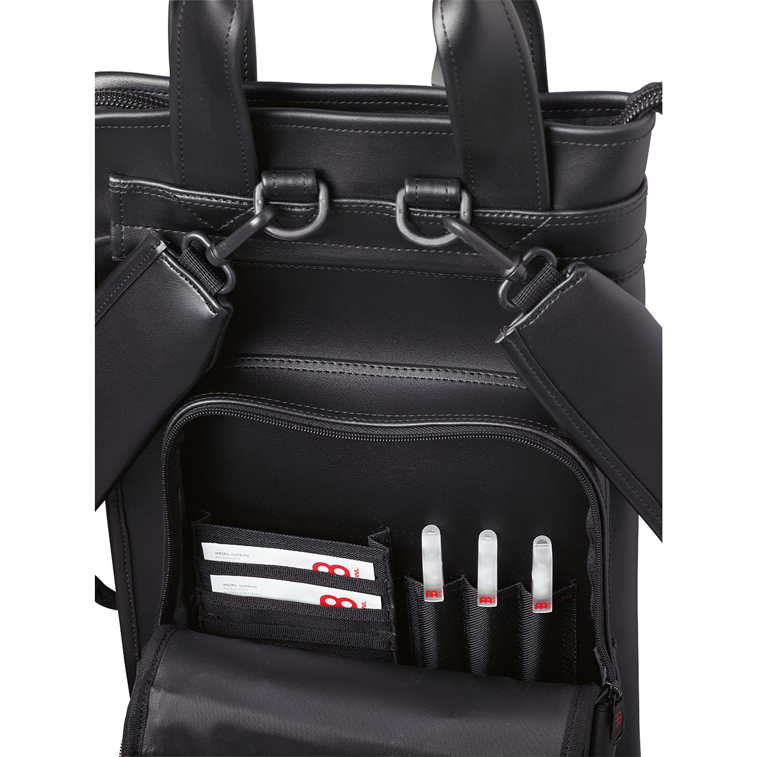 Meinl Cymbals Deluxe Stick Bag – Drumstick Tasche mit Rucksackgurt für Sticks, Rods, Jazz Brushes und Mallets plus externe Fächer – Schlagzeug Zubehör, Schwarz (MDLXSB)