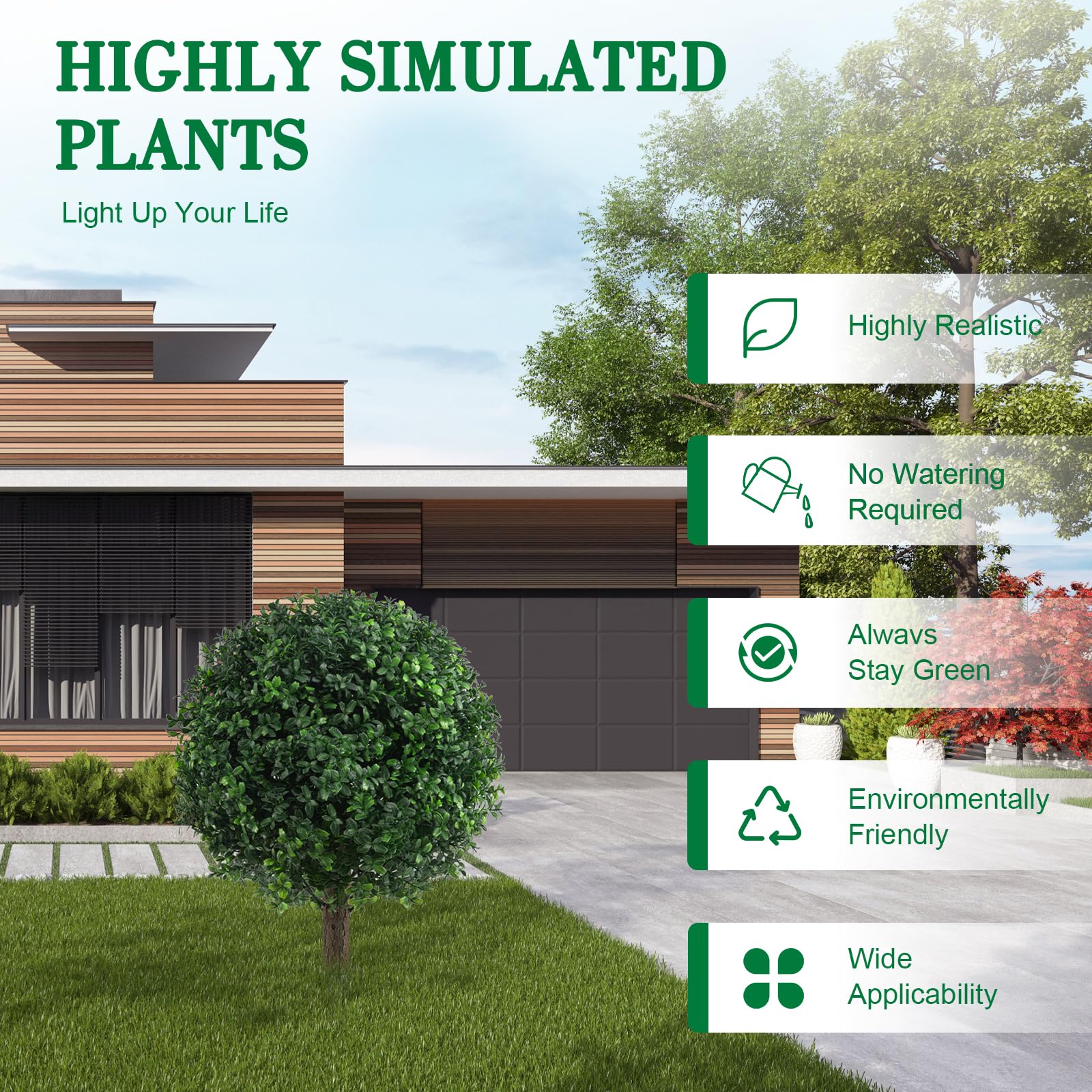 AOKIIE Set di 2 alberi di bosso artificiale per esterni, con picchetto da 55,9 cm, resistenti ai raggi UV, piante di bosso finte, per interni, giardino, cortile, veranda, patio