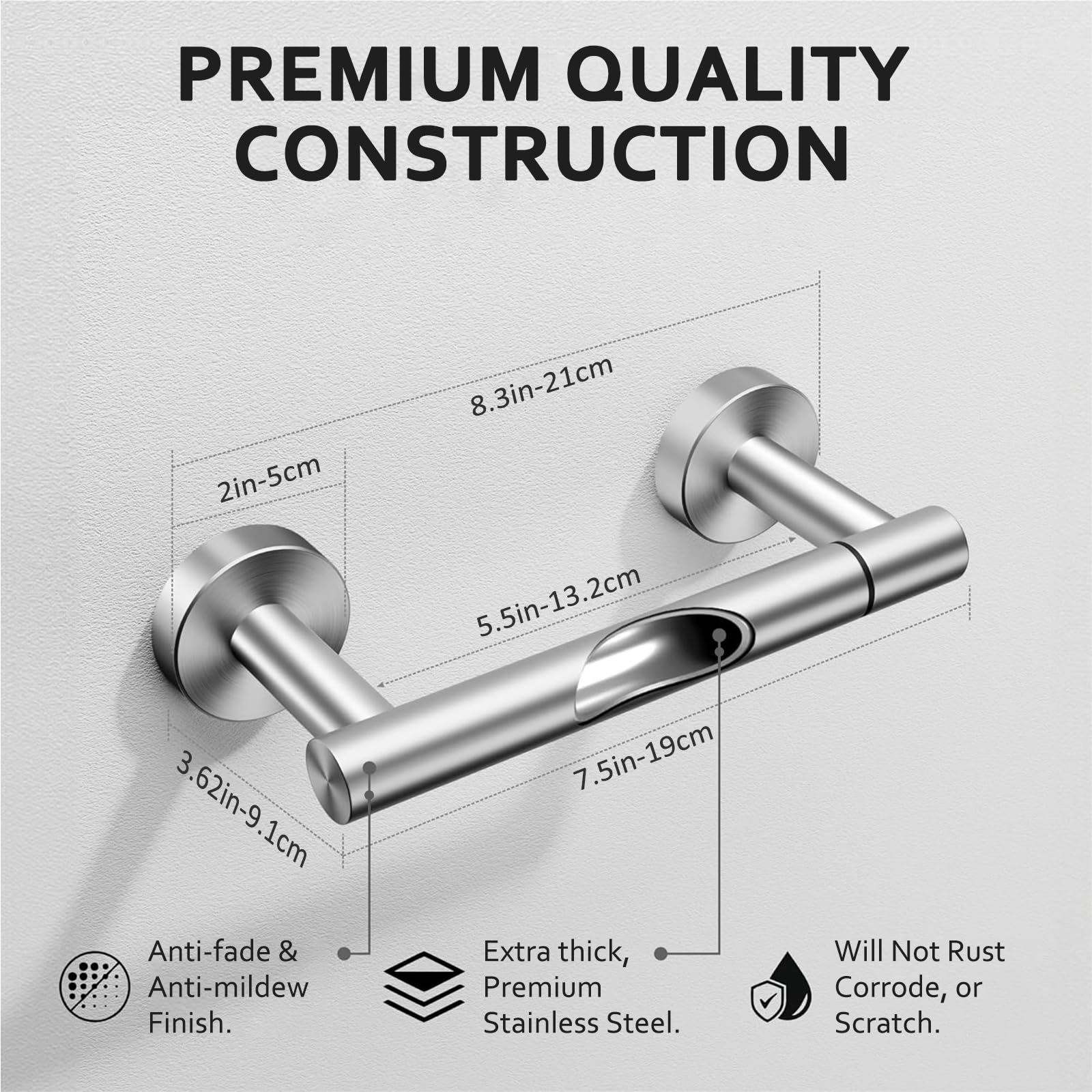TOPAHGOD Toilet Roll Holder Wall Mounted, 304 Stainless Steel Toilet Paper Holder with Drawing Finish, Double Post - Image 2
