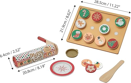 Miniatura 5 de Teamson Kids Juego de comida de madera para cortar galletas navideñas con galletas, decoraciones y bandeja de galletas, para 3 años en adelante,