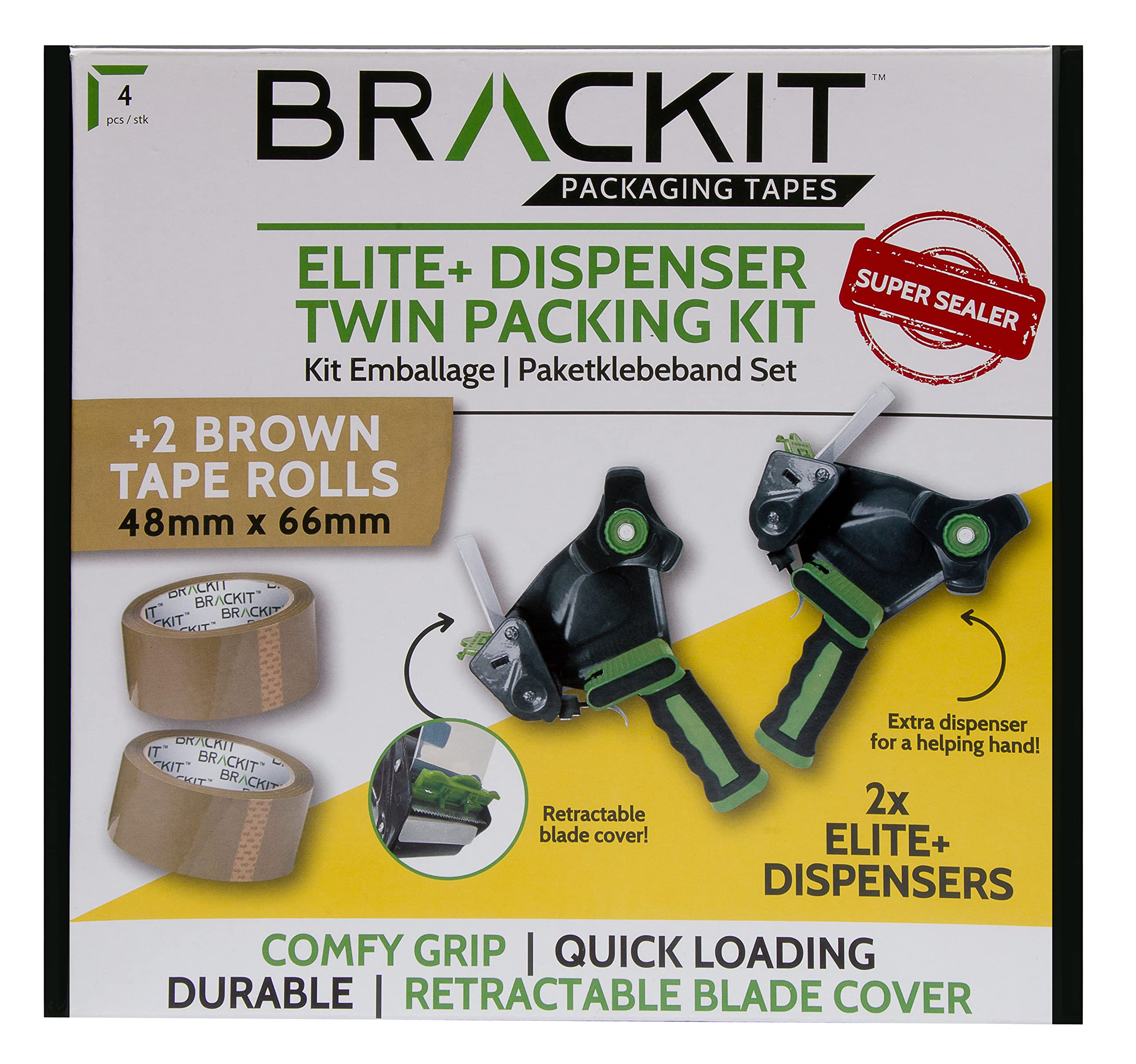 Brackit Packaging Tape Set, 2 Brown Tapes with 2 Dispensers, 48mm x 66m, 2 Roll Pack - Image 2