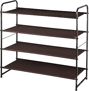 Simple Trending 4-Tier Stackable Shoe Rack, Expandable & Adjustable Fabric Shoe Shelf Storage Organizer, Bronze