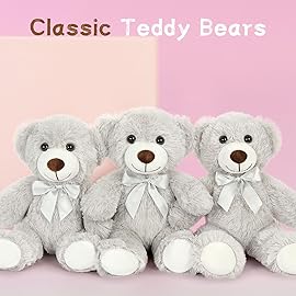 MaoGoLan Bulk Teddy Bear Baby Shower, 10 Packs Small Gray Teddy Bear Stuffed Animals in Bulk,13.5 Small Stuffed Bears Plush for Wedding,Birthday,Christmas, Party Decorations