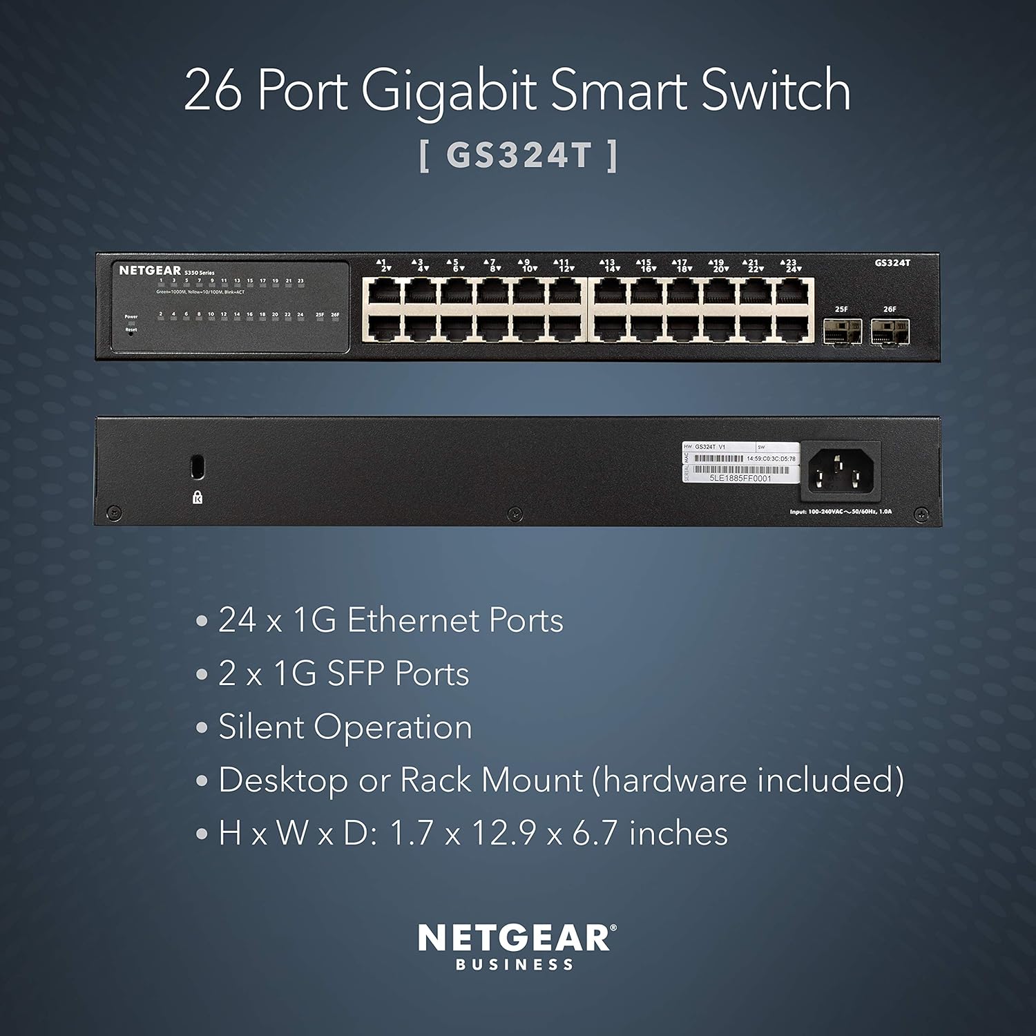 Promo 40% OFF NETGEAR 26-Port Gigabit Ethernet Smart Switch (GS324T) - 24 x 1G, Managed, with 2 x 1G SFP, Desktop or Rackmount, S350 Series