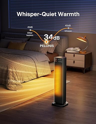 Miniatura 6 de PELONIS Calentador de espacio interior de torre de cerámica oscilante para el hogar con oscilación, termostato programable y modo ECO, temporizador