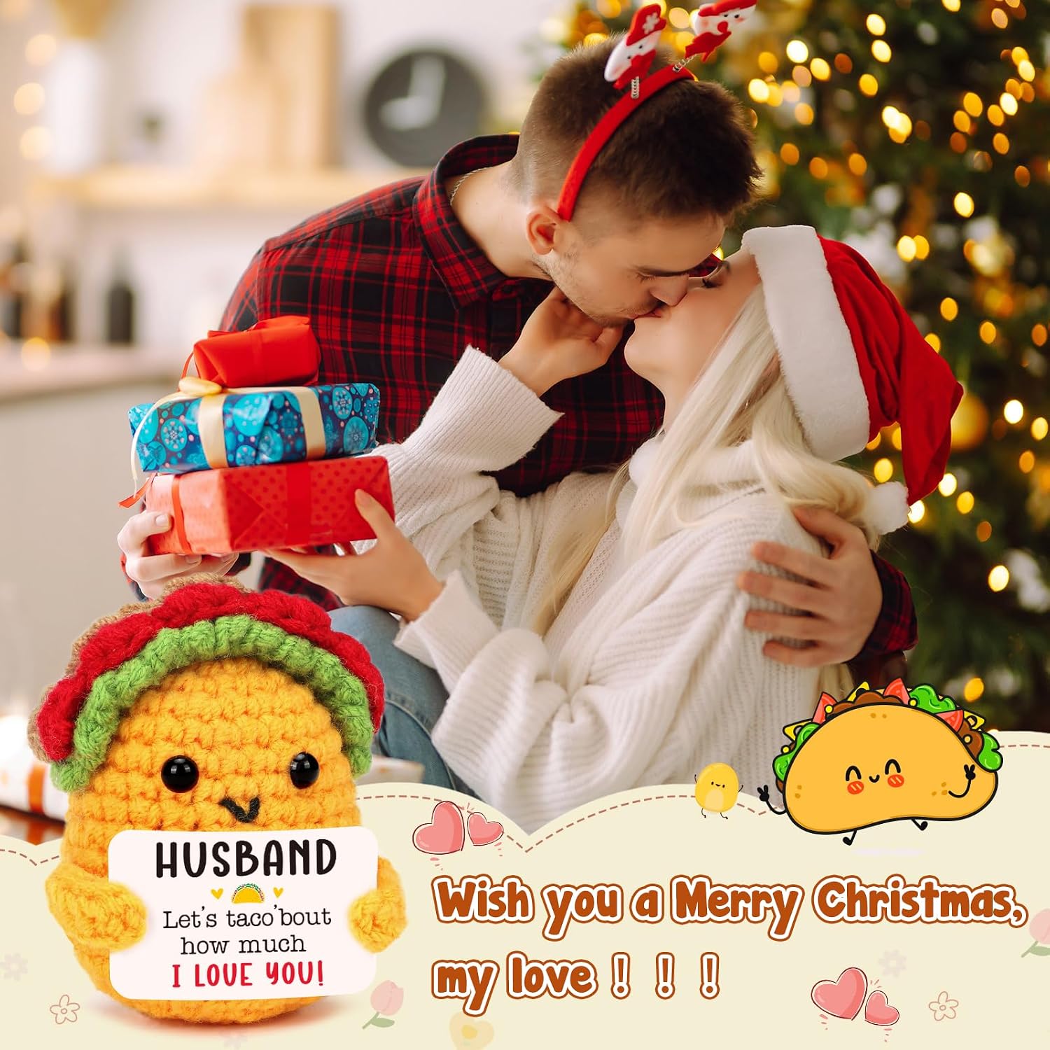 TuSuQing Birthday Gifts for Husband Christmas Anniversary Romantic Gift for Him Men I Love You Cute Decor, Funny Valentines Fathers Day Present to My Best Husband Ever Handmade Crochet Taco from Wife