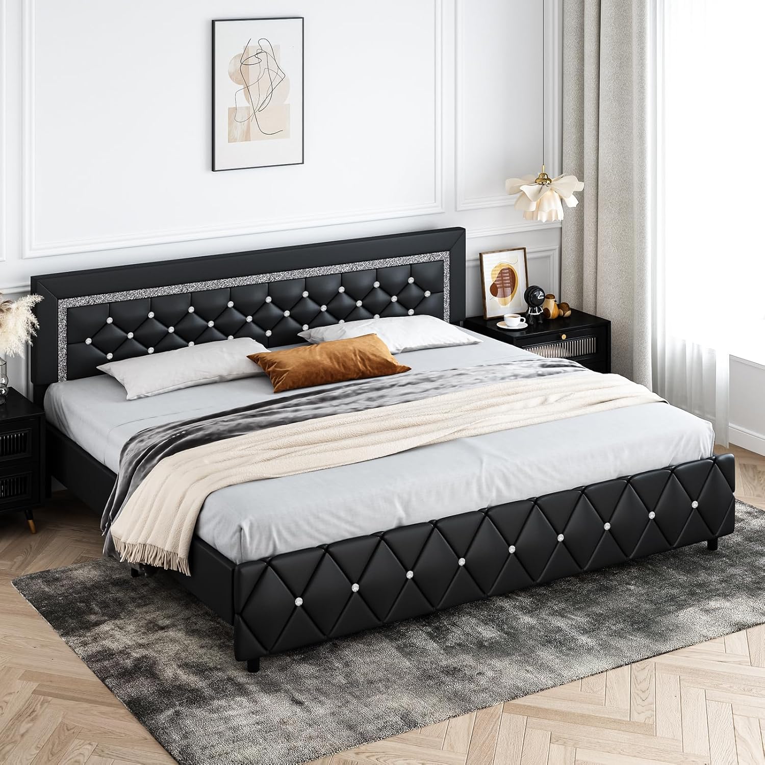 HOMBCK King Size Bed Frame, Upholstered Bed Frame King