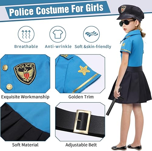 Miniatura 4 de Disfraz de policía para niñas, disfraz de policía para Halloween, juego de rol, disfraz de policía con accesorios de juguete
