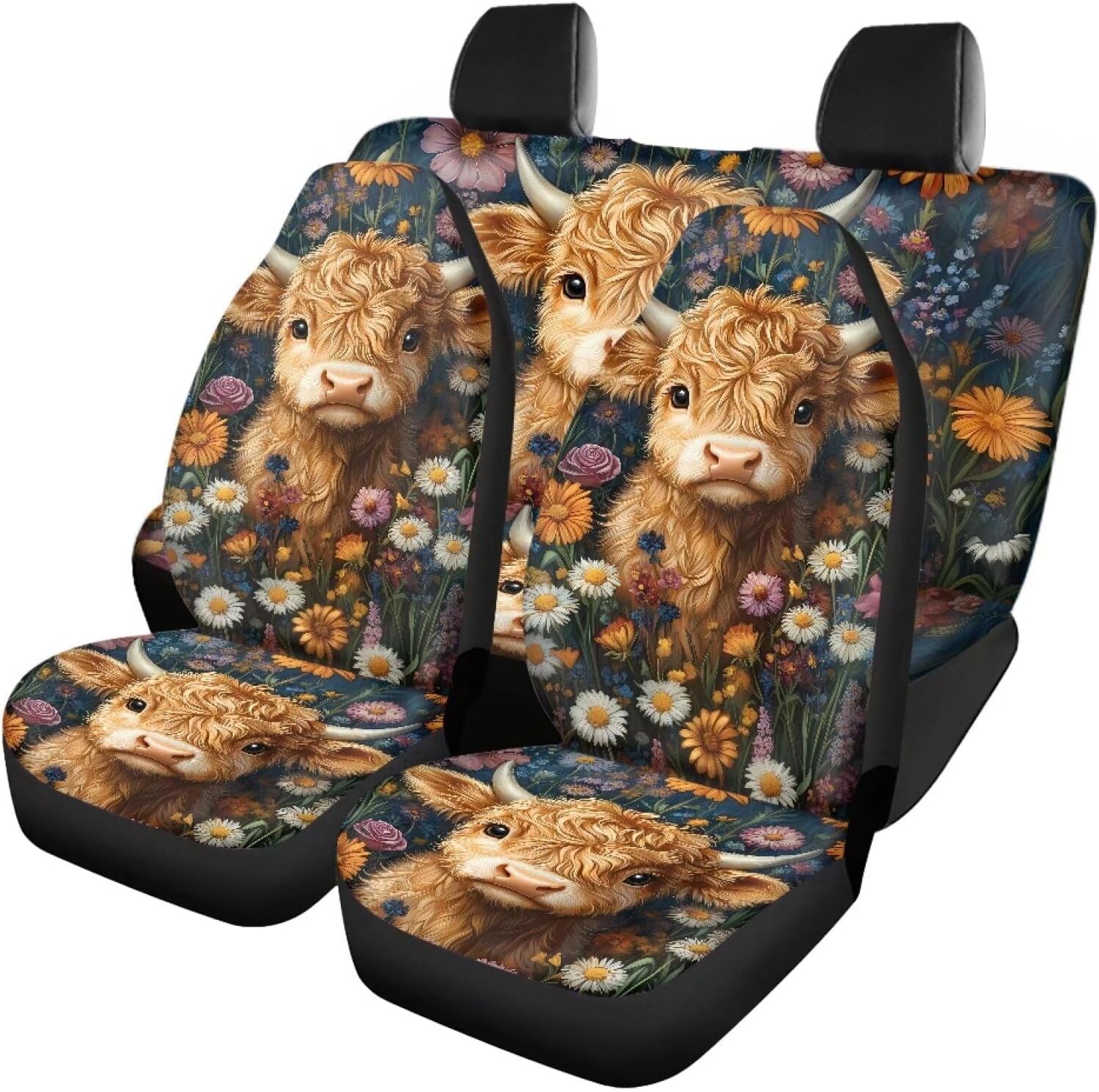 Bulopur Horse Flower Car Seat Covers 4 Pcs, Front Seats and Rear Bench Cover Cushion Auto Seat Cover Protector Automotive Interior Protection Fits Most Cars, SUVs, and Trucks