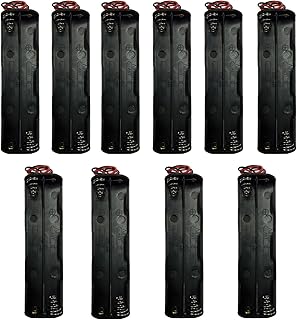 TrendBox Pack of 10pcs For 8xAA (4x2) Battery 12V LR6 UM3 Column Black Plastic Storage Case Holder Clip Type with 6