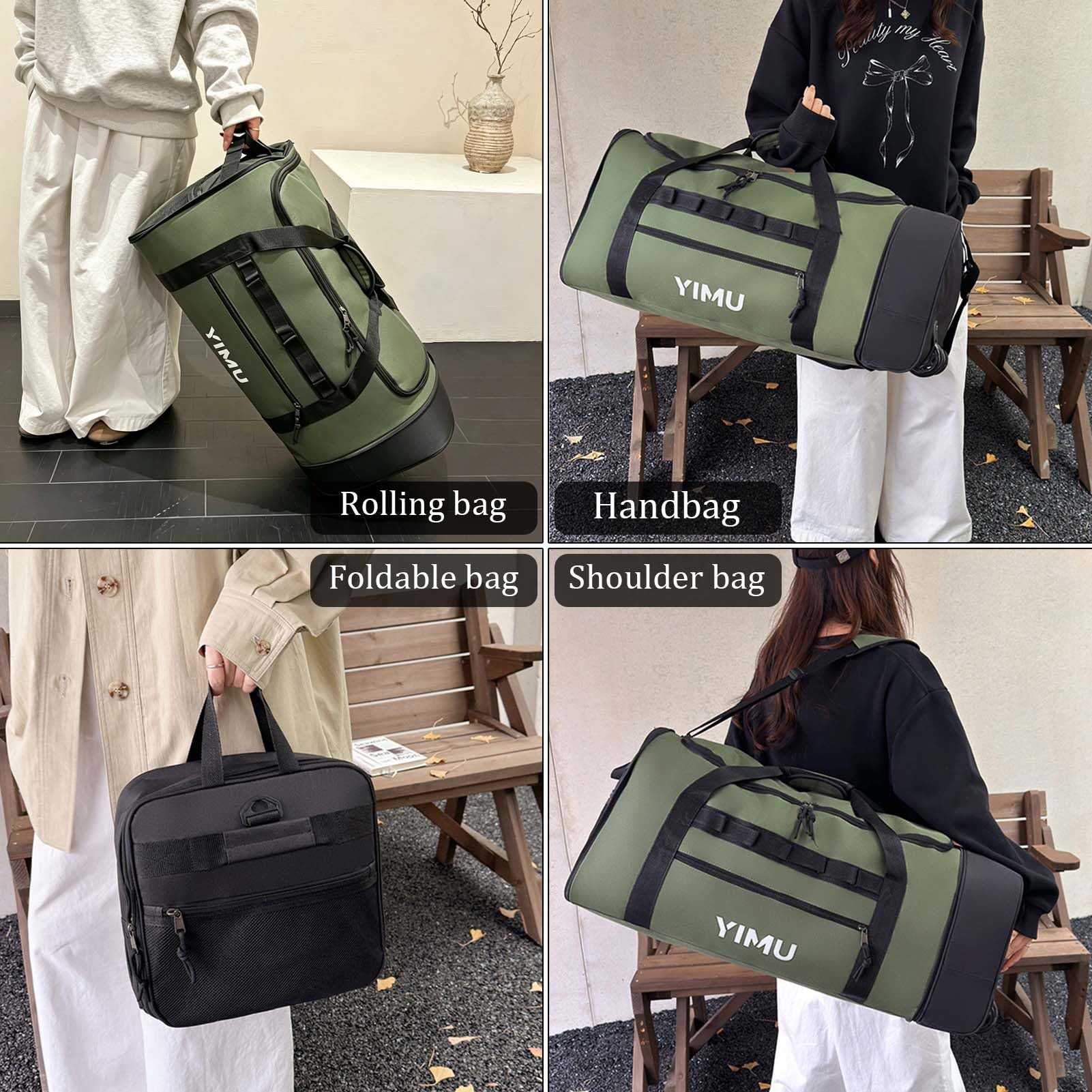 70L Bolsa De Viaje Plegable con Ruedas Bolsa de Deporte Gimnasio para Hombre Mujer Resistente Al Agua Grandes Fin de Semana Viaje Livianas Bolsos Fitness Gym Foldable Wheeled Travel Bag (Verde)