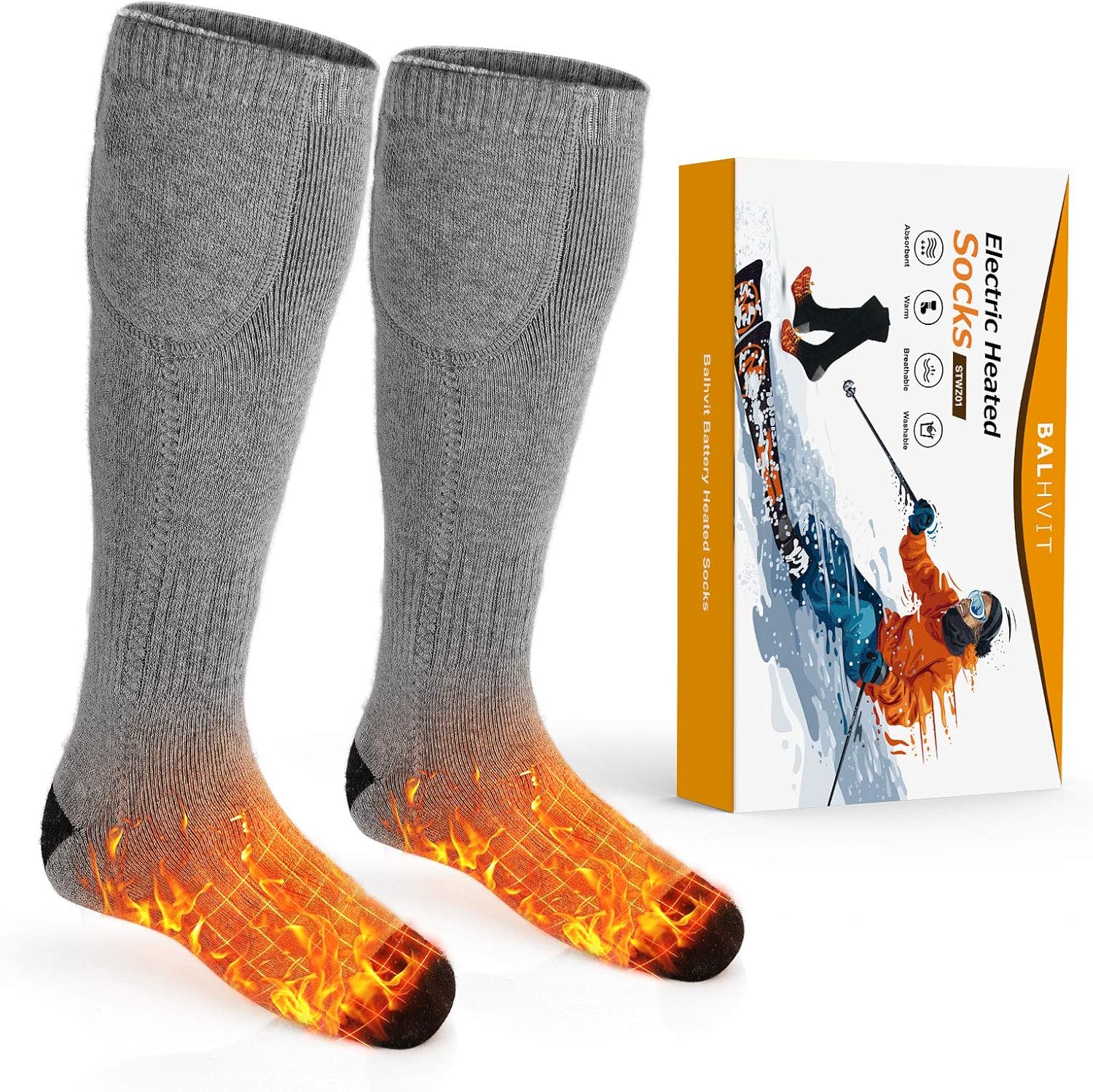 Balhvit Heated Socks for Men Women-Rechargeable Electric Socks, Up to 10 Hours Heating Socks with 3 Heat Settings, Washable Warm Winter Cotton Thermal Socks for Hunting Camping Skiing Hiking Sleeping : Sports & Outdoors