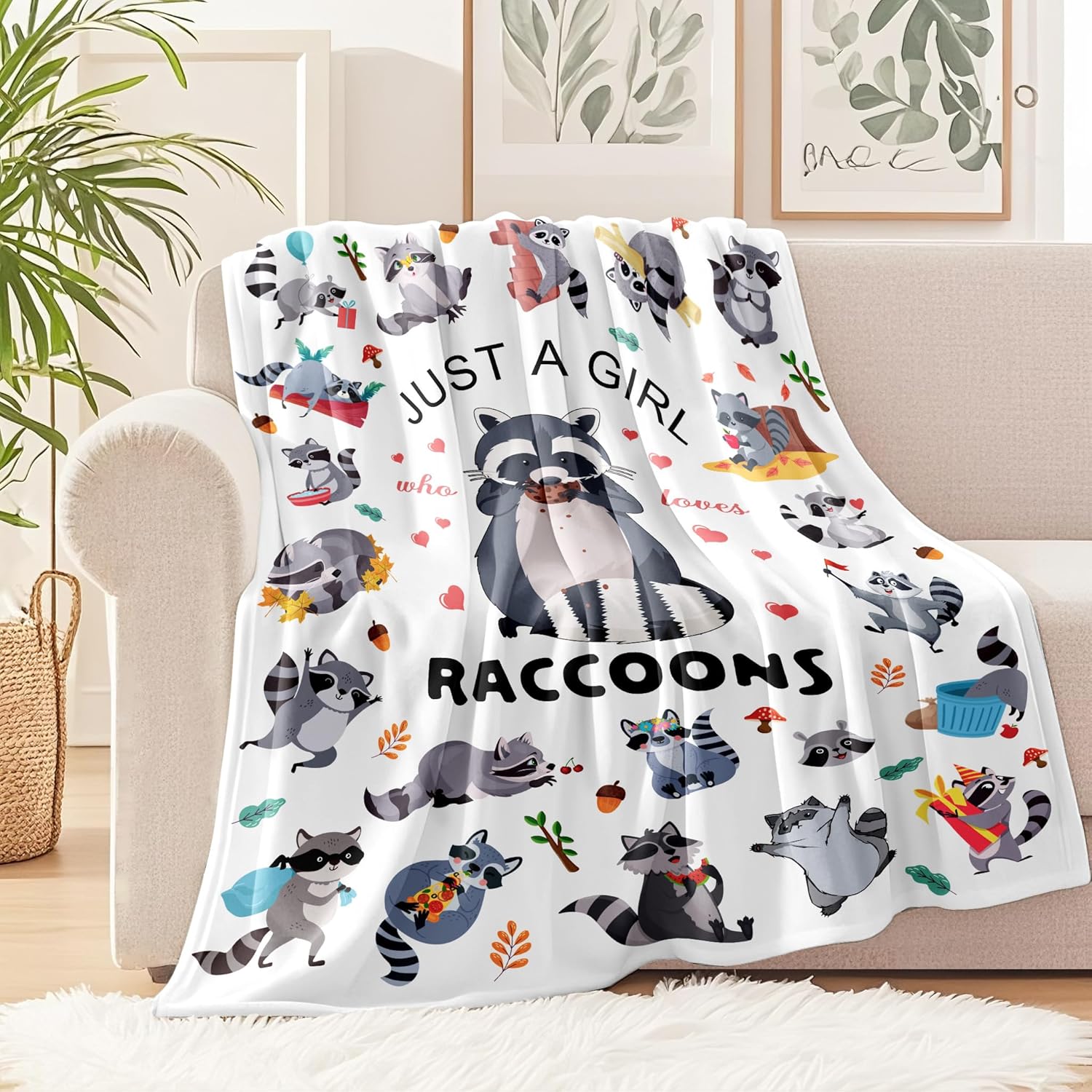 Raccoon Blanket Gifts for Raccoon Lover Raccoons Themed Gifts for Women Kids Adults Soft Flannel Raccoons Throw Blanket 50"x40" - Image 2