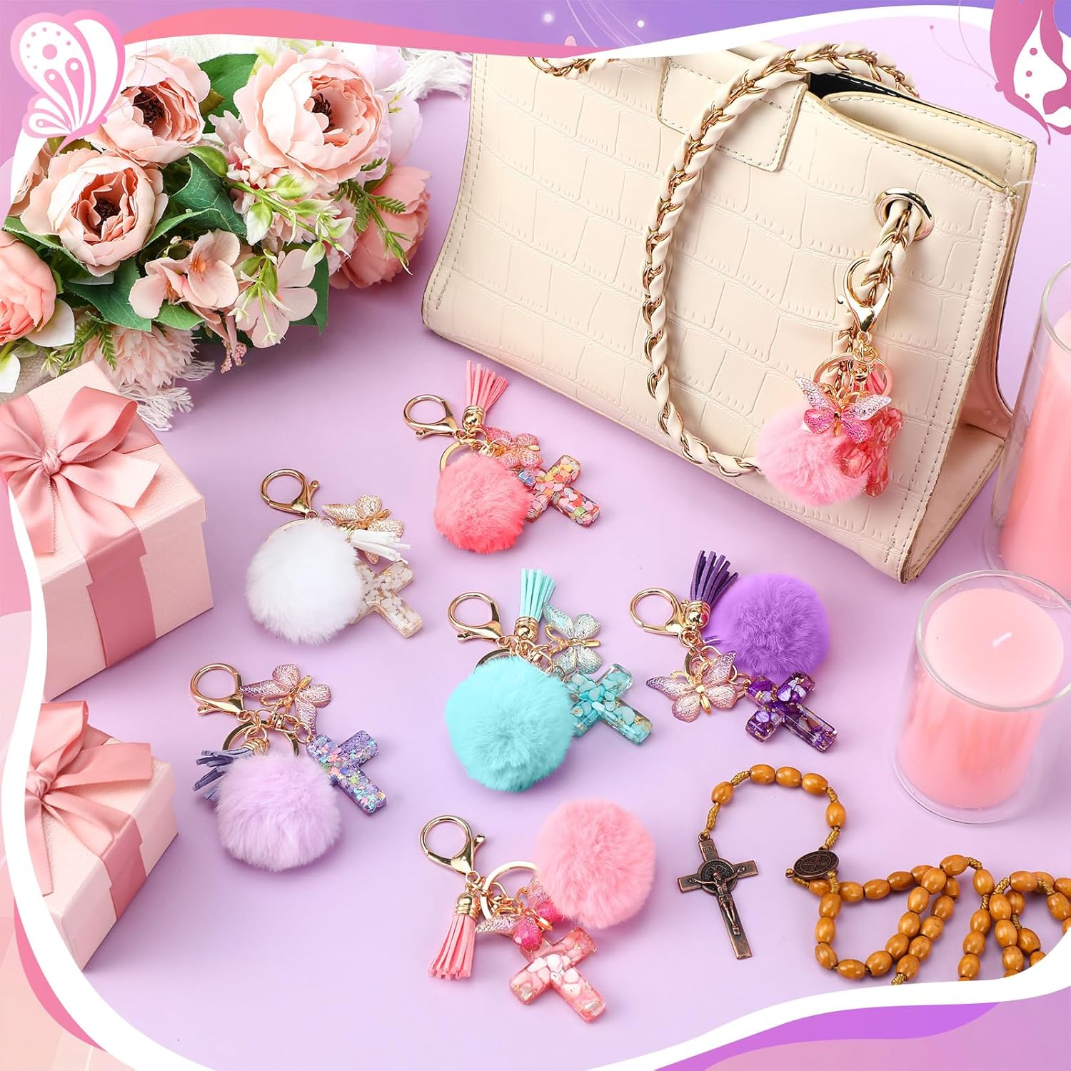 Sureio Cross Butterfly Keychains for Women Christian Resin Keychain Bulk for Mother's Day Backpack Purse Wallet Bag - Image 5