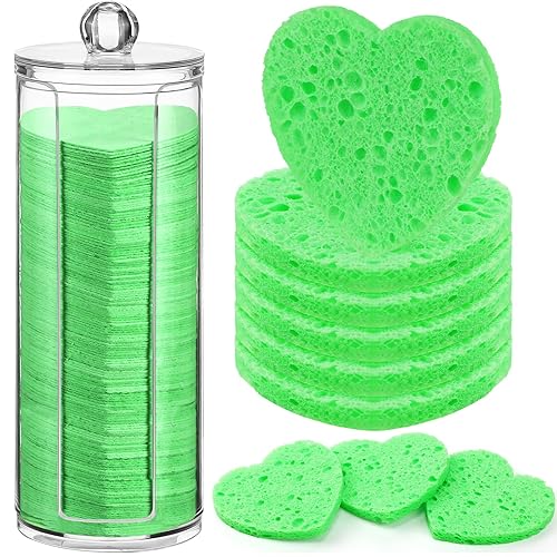 120 esponjas faciales comprimidas con contenedor de esponja facial, almohadillas de esponja desechables naturales para lavar la cara, exfoliante,