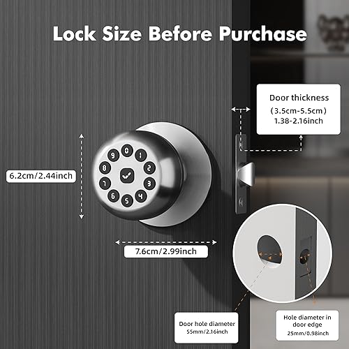 Miniatura 7 de Pomo de puerta inteligente con cerradura, cerradura de puerta de entrada sin llave para puerta delantera, cerraduras inteligentes con teclado,