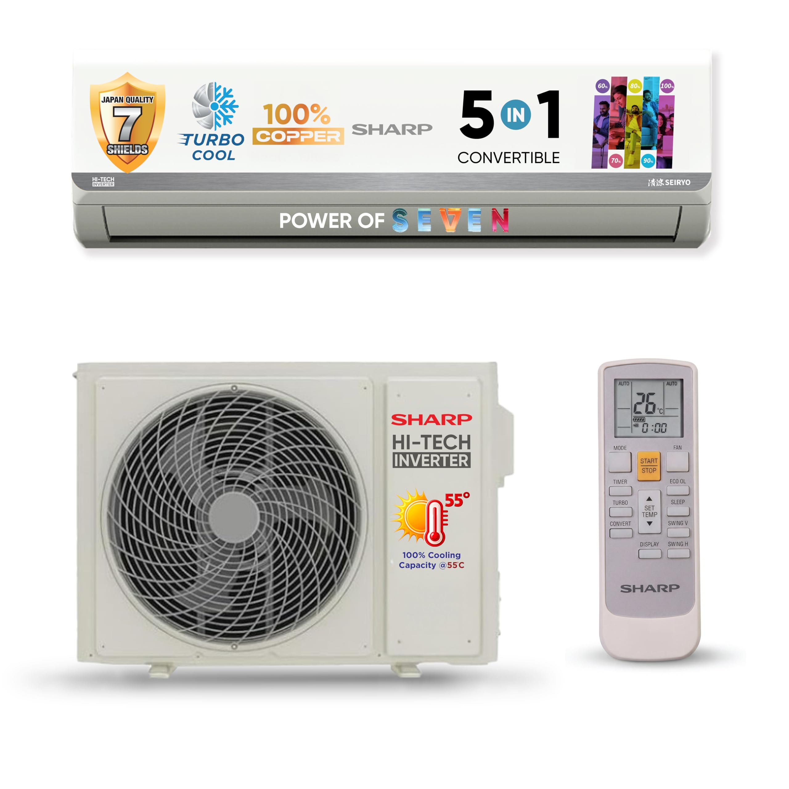 SHARP 1.5 Ton 3 Star 7-in-1 Convertible, Turbo Cool Technology, Anti-Corrosive Gold Fin Coating, Inverter Split AC, AH-SI19V3B-GC-image-43