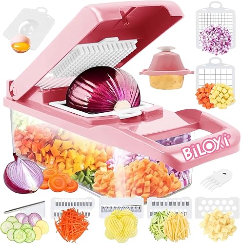 Picadora de verduras, picadora de cebolla, rebanadora de mandolina, Pro 10 en 1 profesional de alimentos multifuncionales picadora y rebanadora de