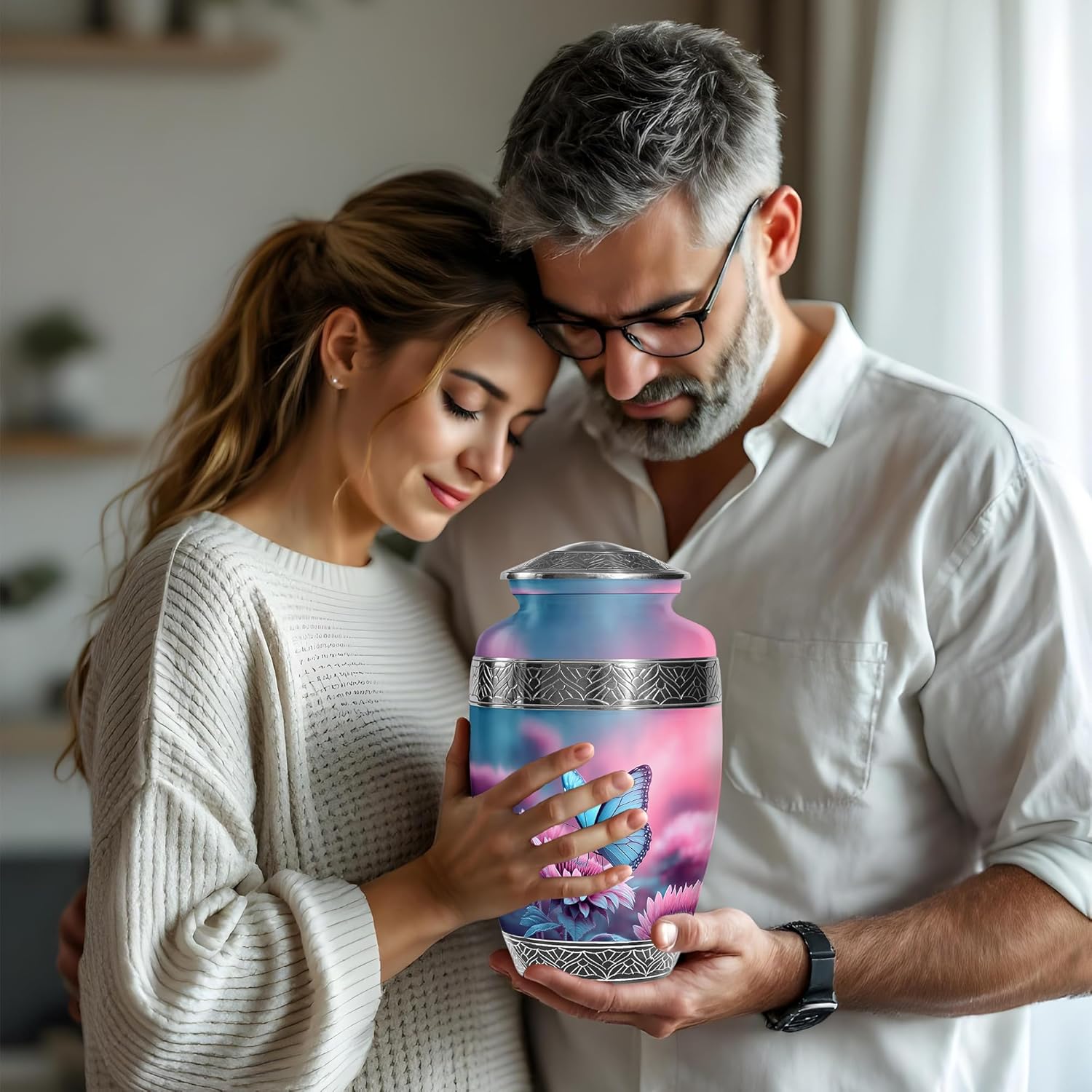 Butterfly Adult Funeral Urns - Urns for Human Ashes Adult Female - Cremation Urn for Men & Women - 10 Inch Large Urn for 2 Adults