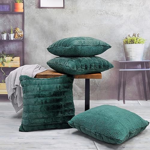 Miniatura 2 de Home Soft Things Super Mink - Juego de 4 fundas de almohada de color sólido con respaldo de sherpa, 20 x 20 pulgadas, color verde azulado oscuro