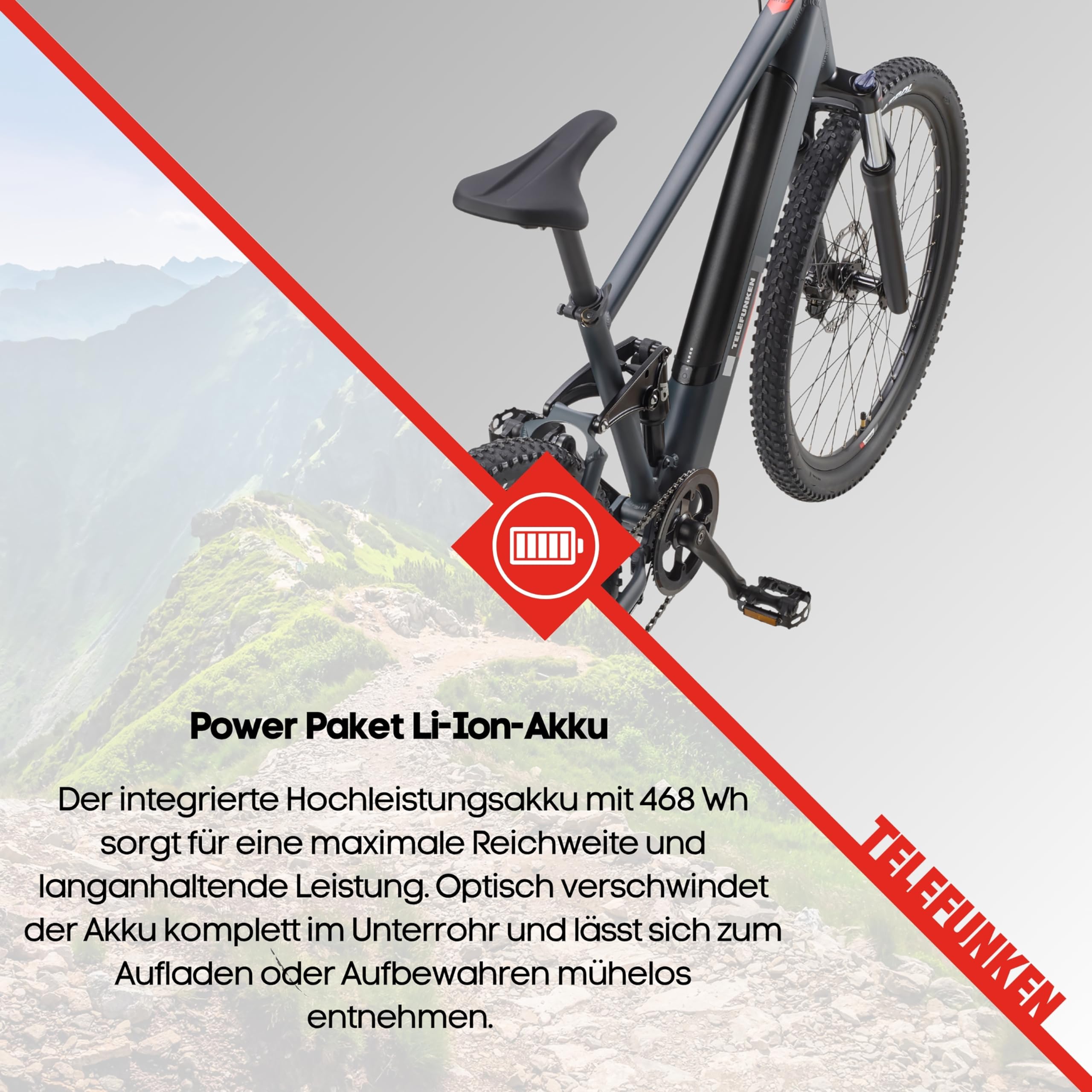 TELEFUNKEN E-Bike Mountainbike Elektrofahrrad Alu, 8 Gang Kettenschaltung - Pedelec MTB 27,5 Zoll, Hinterradmotor, 250W, Hydr. Scheibenbremsen, Grau, Aufsteiger M936