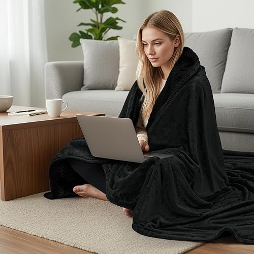 Miniatura 86 de Utopia Bedding - Manta sherpa de tamaño decorativo [negro, 50 x 60 pulgadas], manta reversible de vellón gruesa y cálida de 480 GSM, para cama