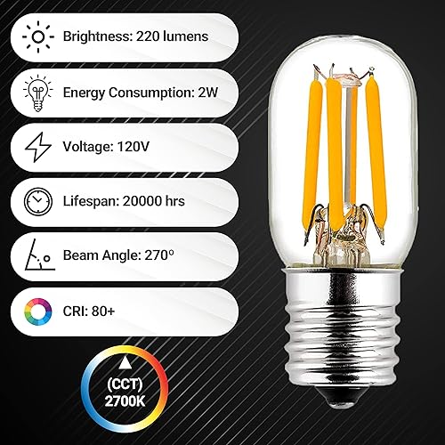 Miniatura 3 de BlueStars Bombilla LED E17 T7 de 2 W, 120 V (equivalente a 25 W), 2700 K blanco cálido, 220 lm para horno microondas, campana extractora,