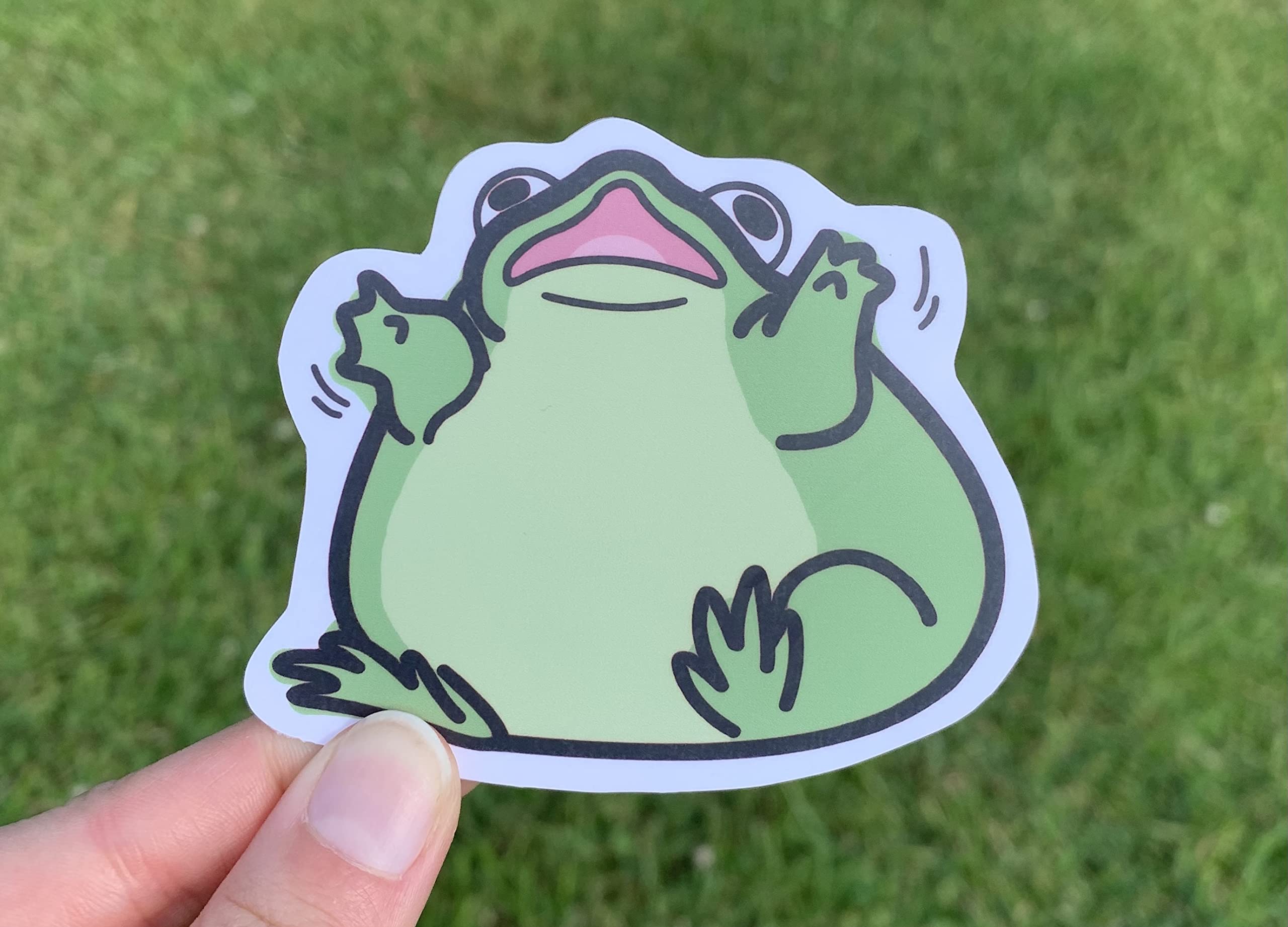 Chubby Chonky Chunky Fat Panicking Frog Sticker, Cute Funny Weird Unique Amphibian Waving Tiny Arms Panic Lover Water Bottle Laptop Decal Mental Health Issues Anxiety Depression Anxious Depressed