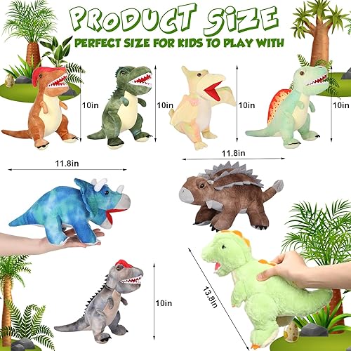 Miniatura 2 de Leitee Juego de 8 piezas de animales de peluche de dinosaurio, juguetes de peluche de dinosaurio a granel, surtido suave de tiranosaurio